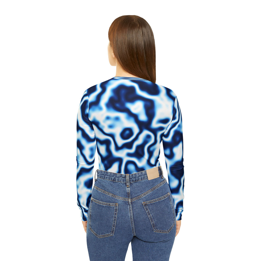 Ocean Marble Women's Long Sleeve V-Neck Athletic Top