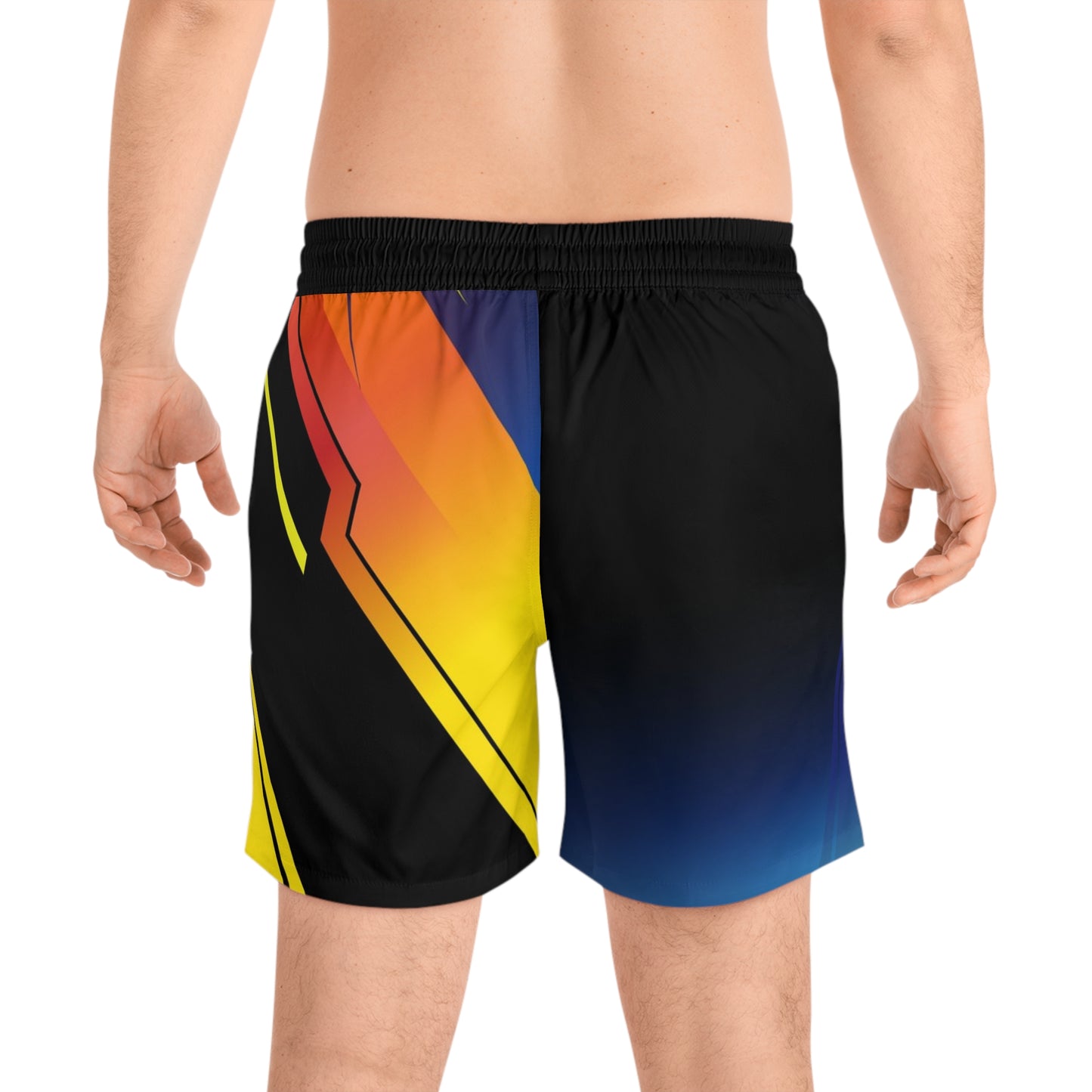 Men's Athletic Board Shorts Retro Gradient Lightning Graphic — No Pockets