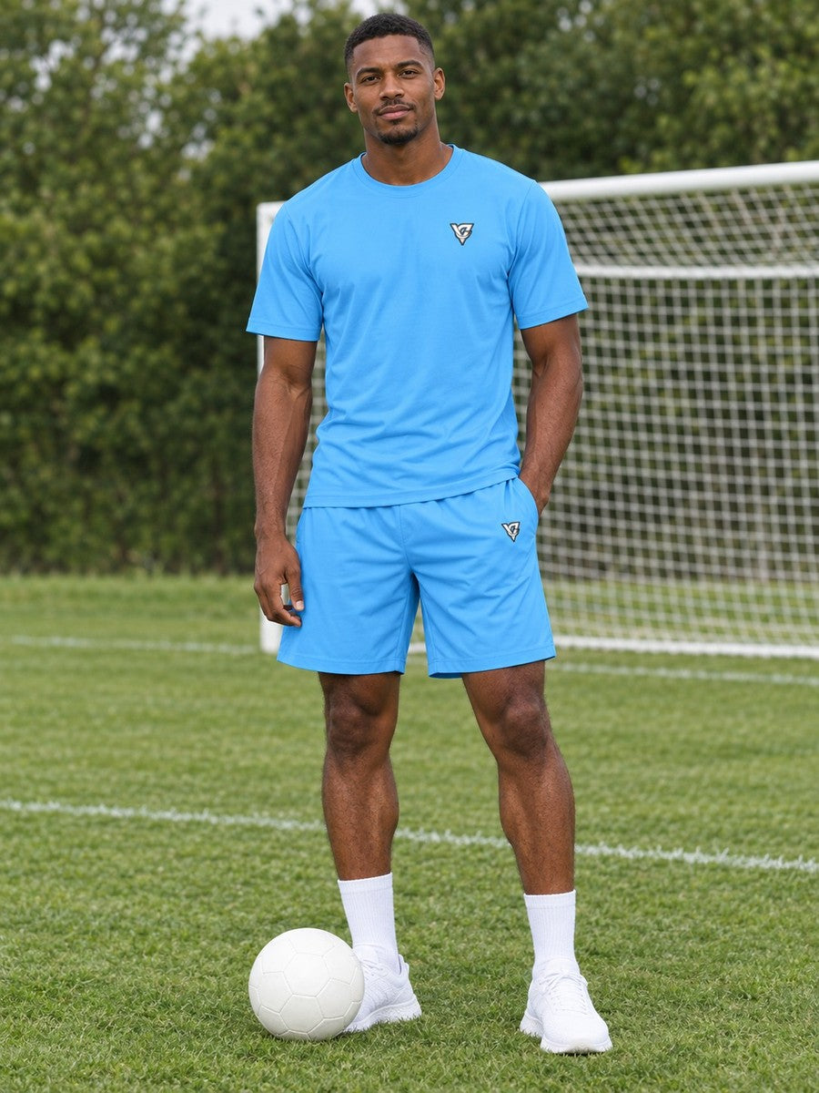 Vantacore Solid Sky Blue Men's Athletic Shorts with Pockets - front view