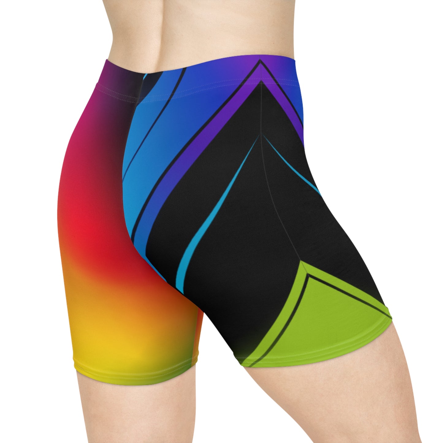 Women Spectrum Fade Biker Shorts - Multicolor Gradient Geometric Activewear