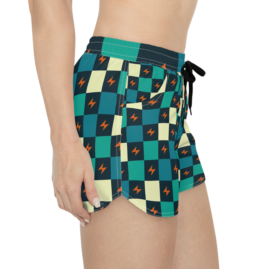 Running Peacock Checker Drive Women's Athletic Shorts with Pockets