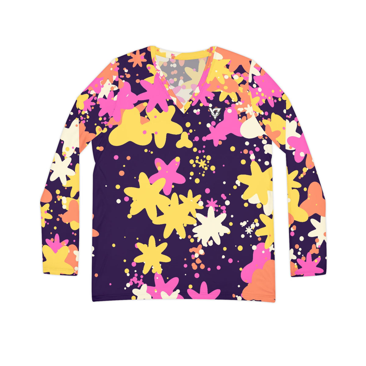 Sunset Splatter Women's Long Sleeve V-Neck Athletic Top