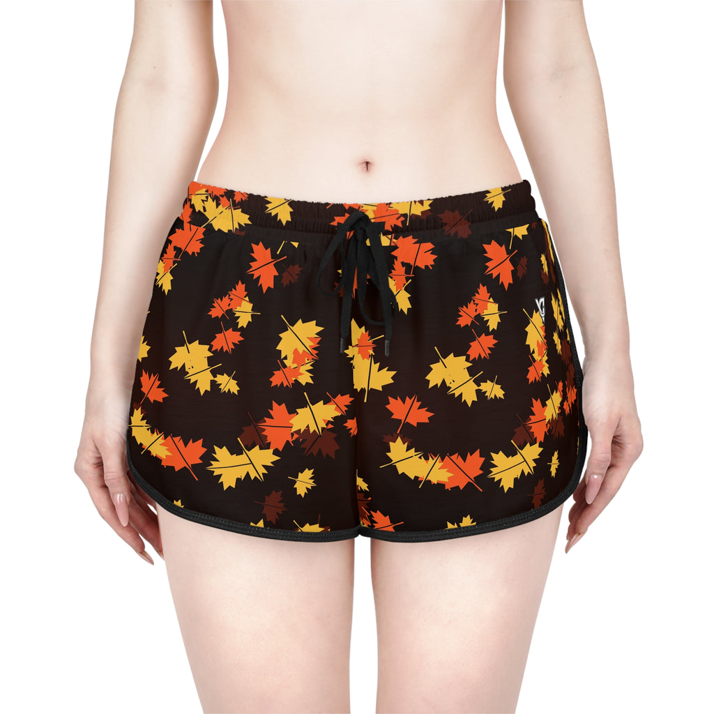 Women's Bonfire Falling Leaves Relaxed Shorts — All-Over Print Running & Workout Shorts