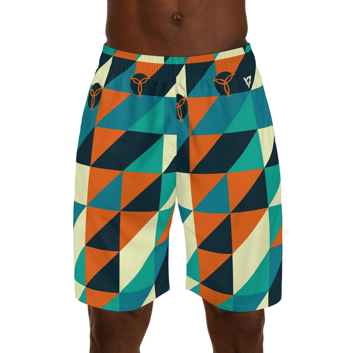 Volleyball Peacock Prism Block Men's Athletic Shorts with Pockets