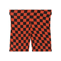 Maple Warp Check Women's Biker Shorts — High-Waist Workout Shorts