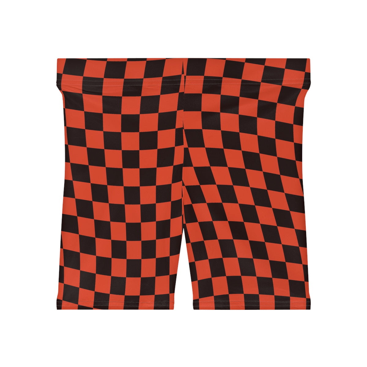 Maple Warp Check Women's Biker Shorts — High-Waist Workout Shorts