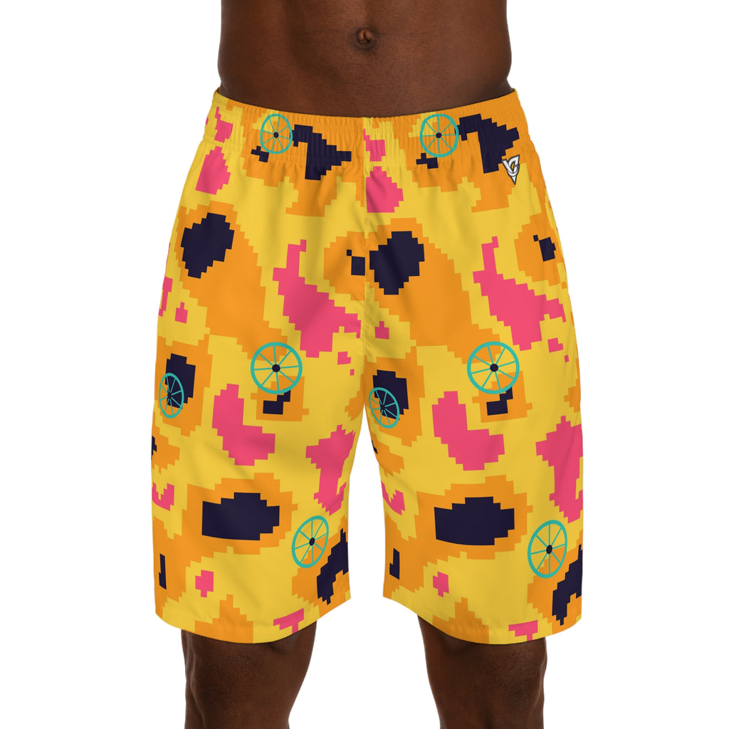 Cycling Electric Mango Pixel Camo Men's Athletic Shorts with Pockets