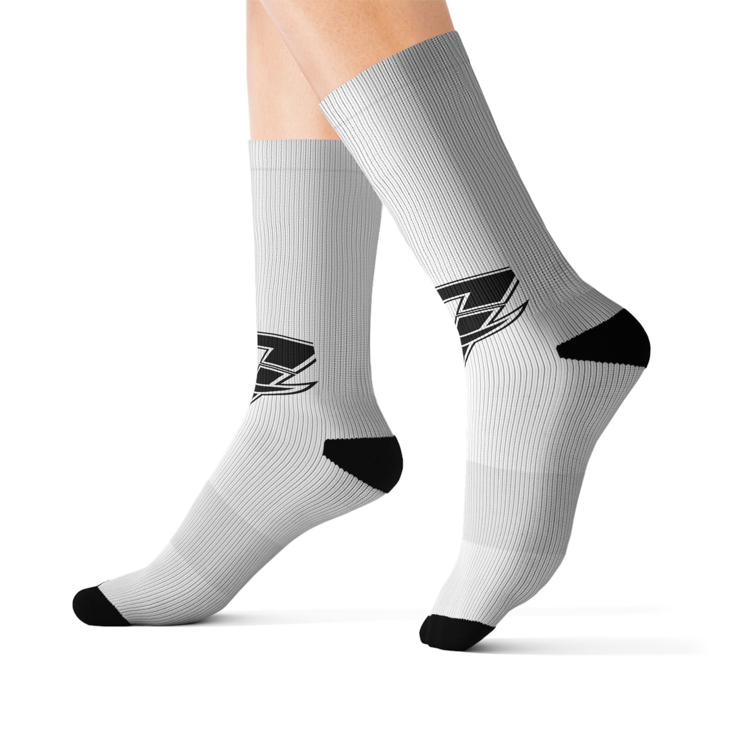 Custom Sublimation Crew Socks with Black Logo – Athletic Graphic Socks