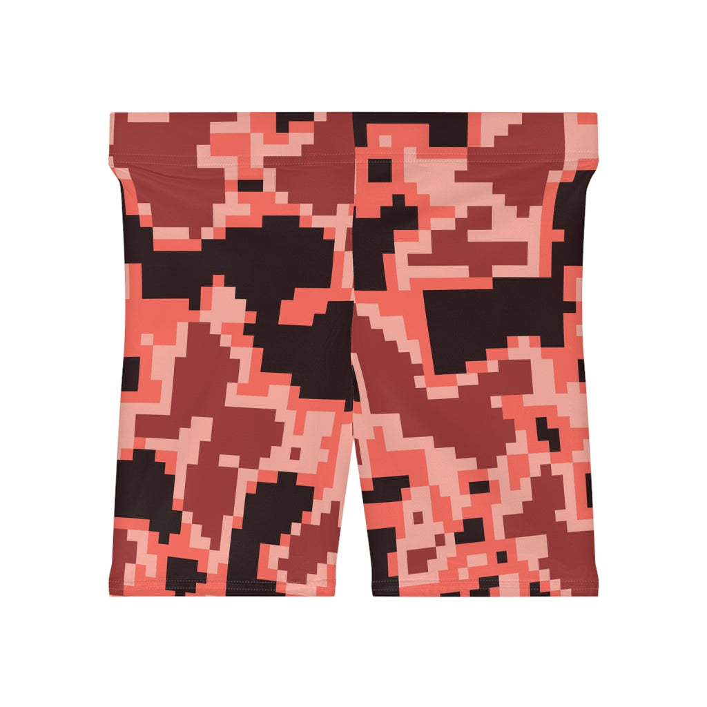 Coral Digital Camo Women's Biker Shorts — High-Waist Workout Shorts