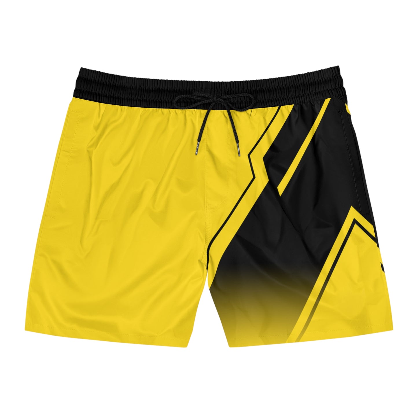 Men's Yellow Black Athletic Jogger Shorts Bold Geometric Sportwear - No Pockets