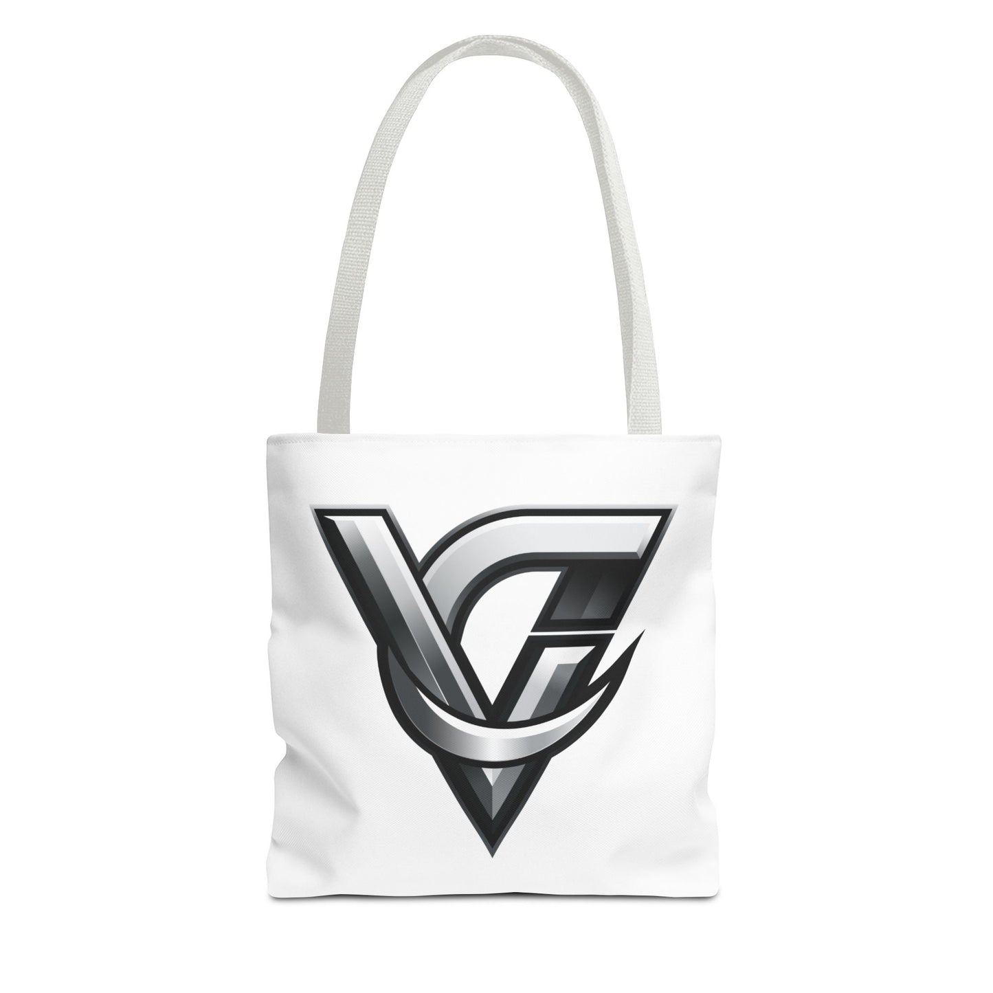 Chrome VG Emblem Tote Bag — Sleek Gamer Logo All-Over Print Tote