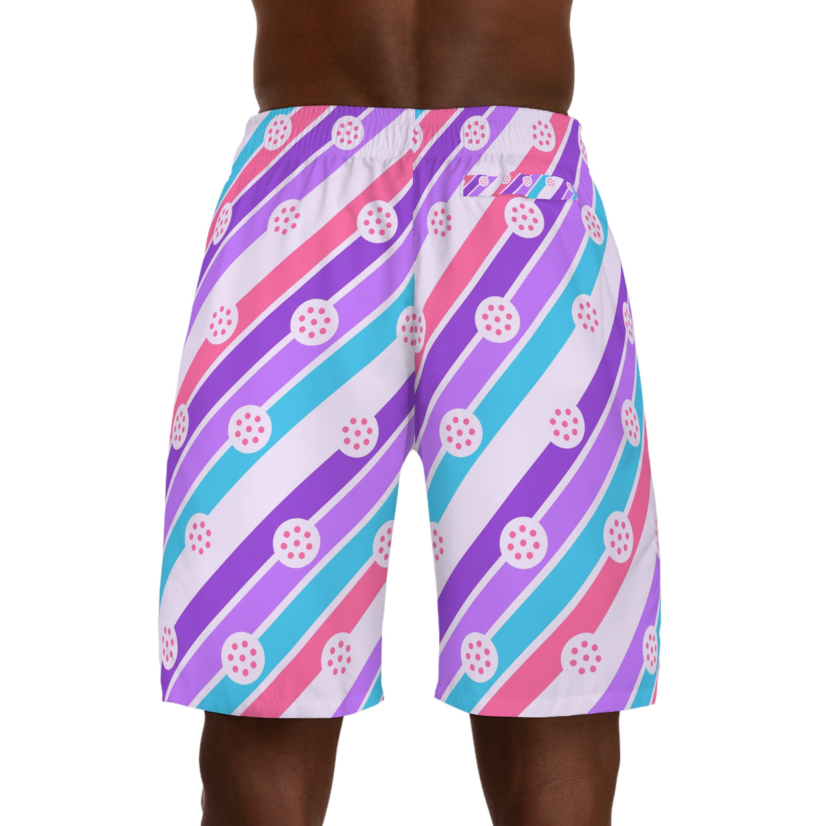 Pickleball Lilac Wave Stripe Surge Men's Athletic Shorts with Pockets