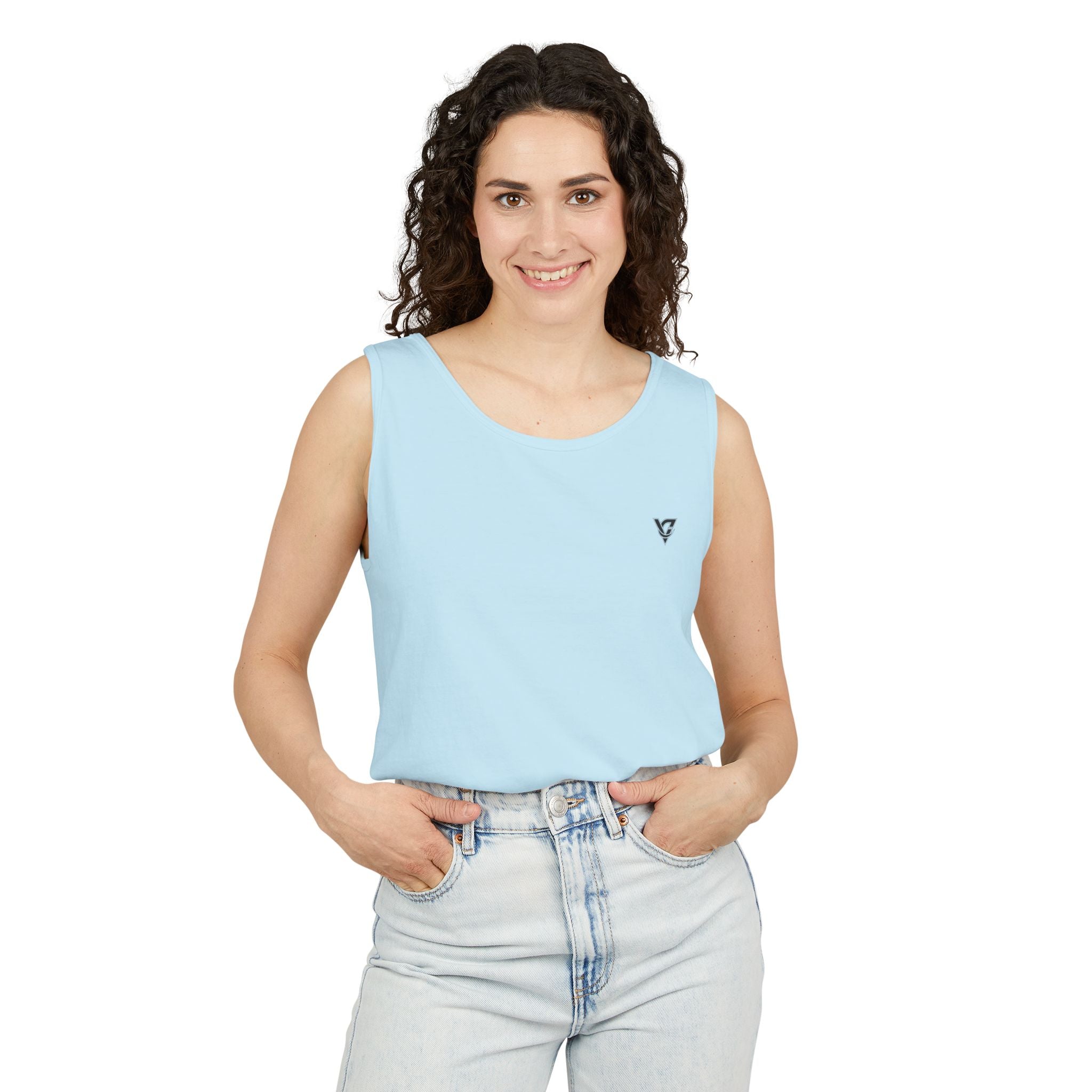 Minimal Geometric Triangle Logo Tank Top | Chest Emblem