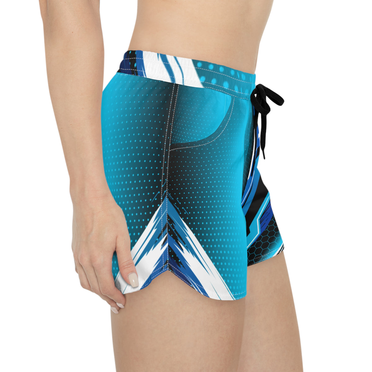 Women's Multipurpose Athletic Shorts with Pockets | Blue Geometric