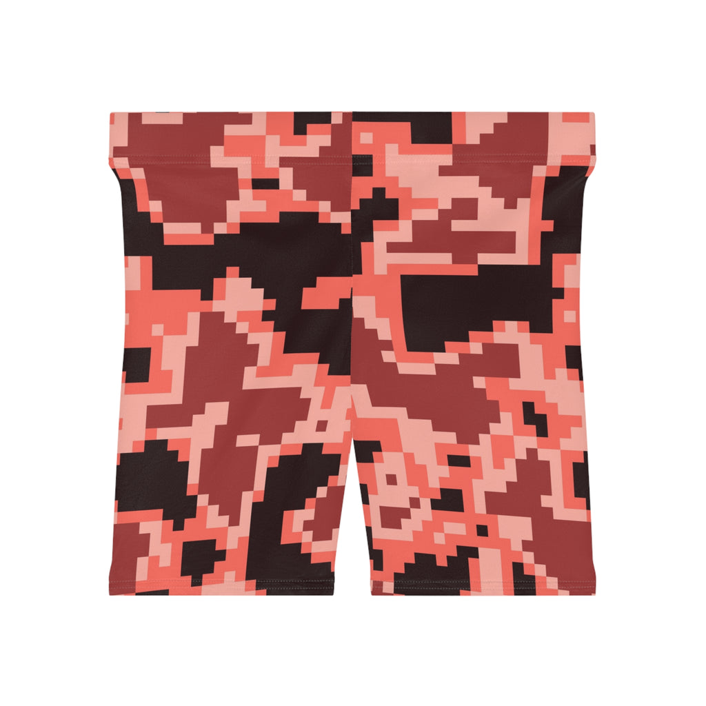 Coral Digital Camo Women's Biker Shorts — High-Waist Workout Shorts