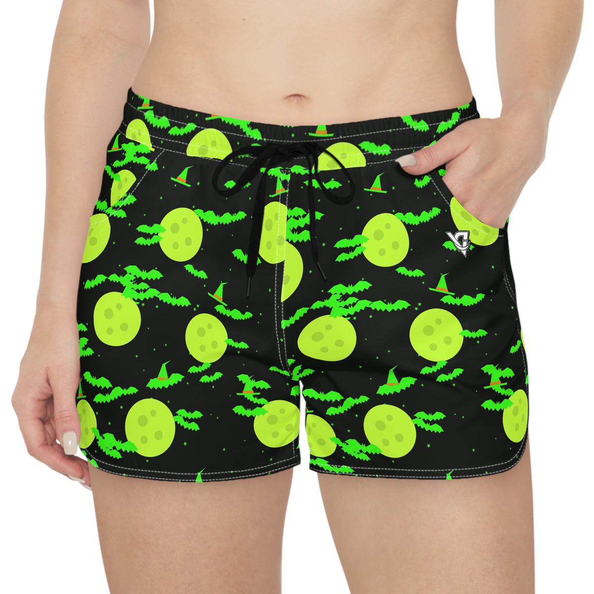 Women's Multipurpose Athletic Shorts with Pockets | Halloween Toxic Slime Haunted Moon