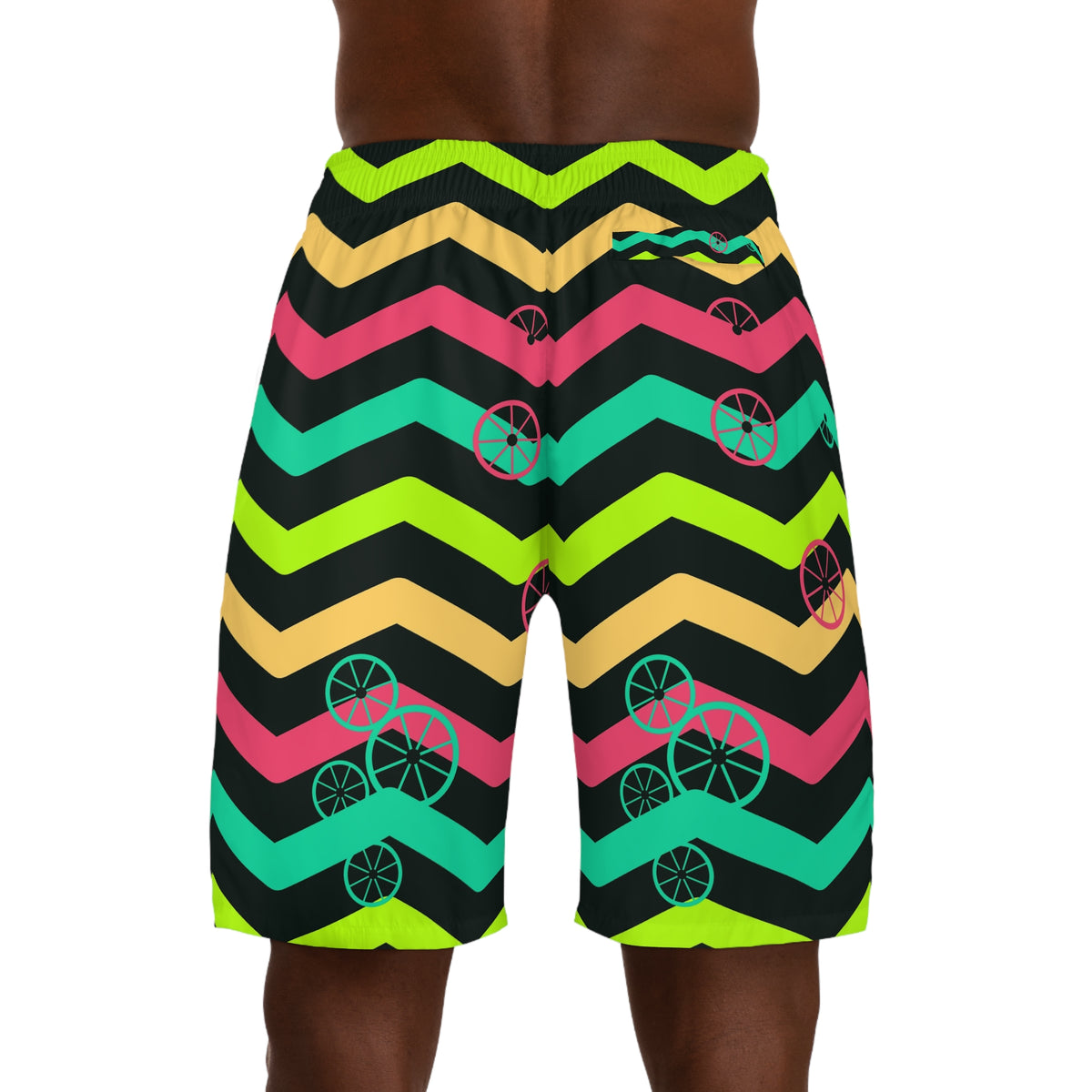 Cycling Emerald Zest Chevron Rush Men's Athletic Shorts with Pockets