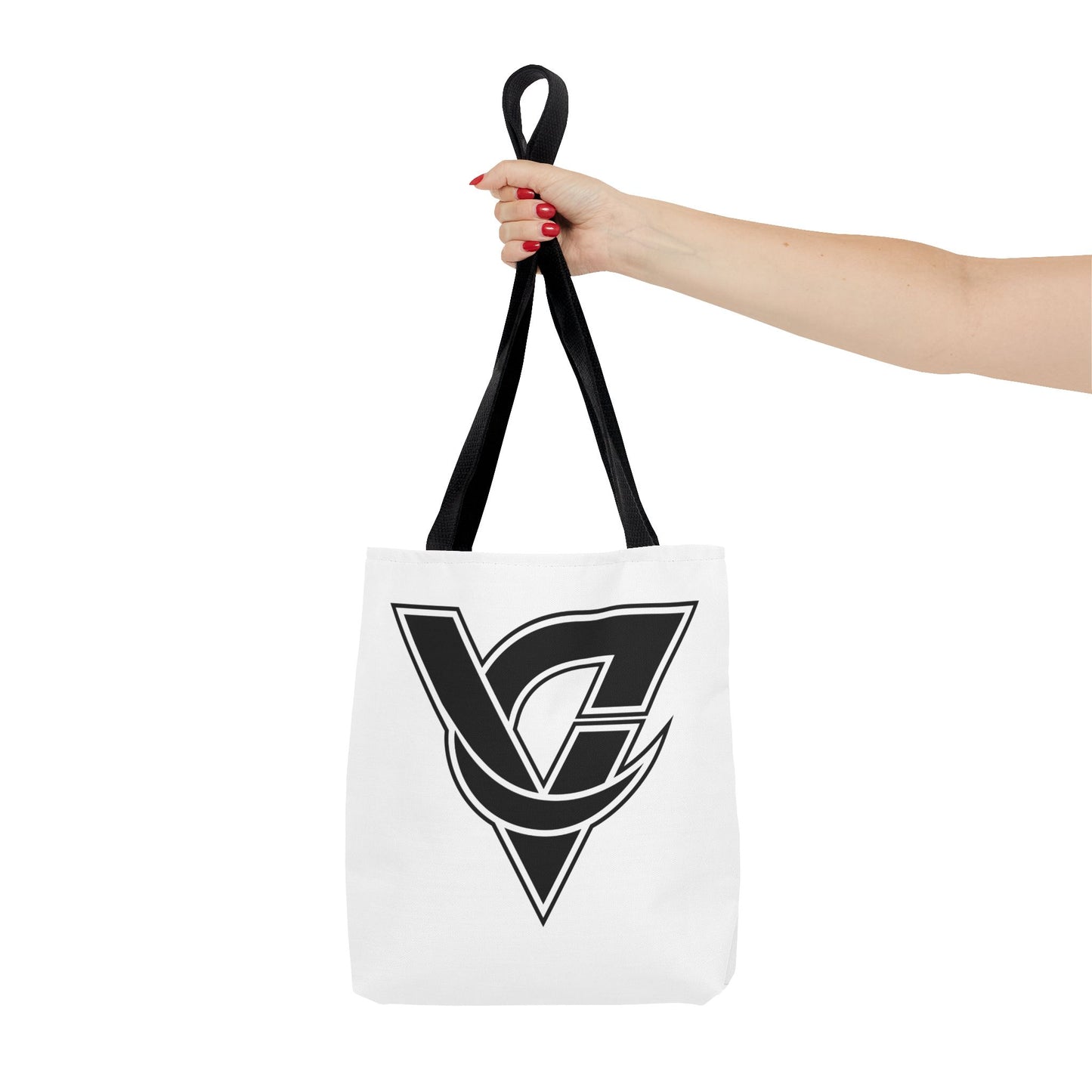 Monogram V Triangle Tote Bag – Bold Black Logo All-Over Print