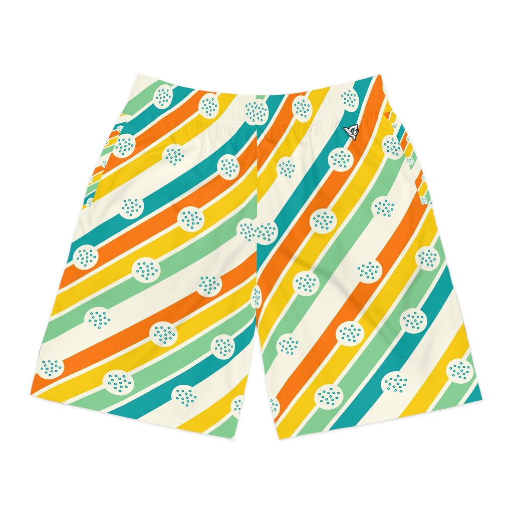 Golf Citrus Pop Stripe Surge Men's Athletic Shorts with Pockets