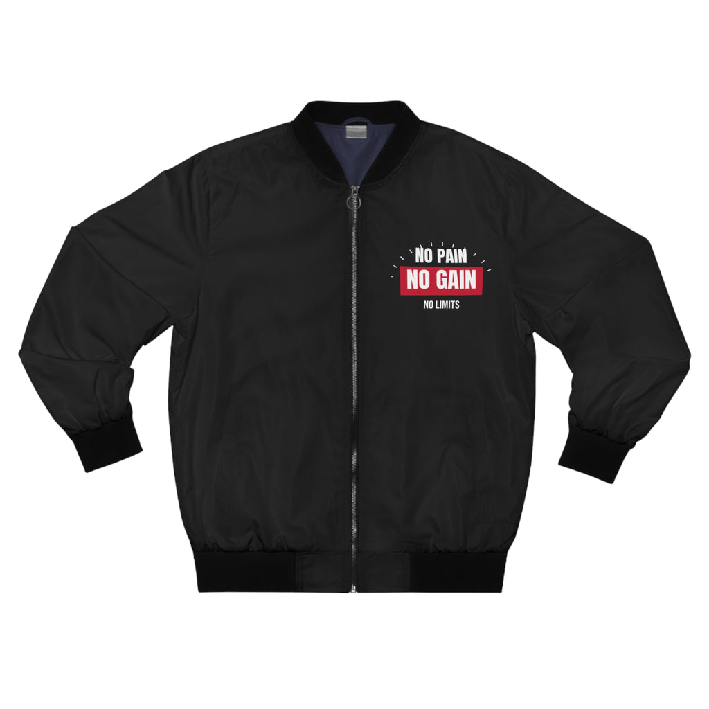 Men's No Pain No Gain Bomber Jacket – Black Motivational Gym Jacket