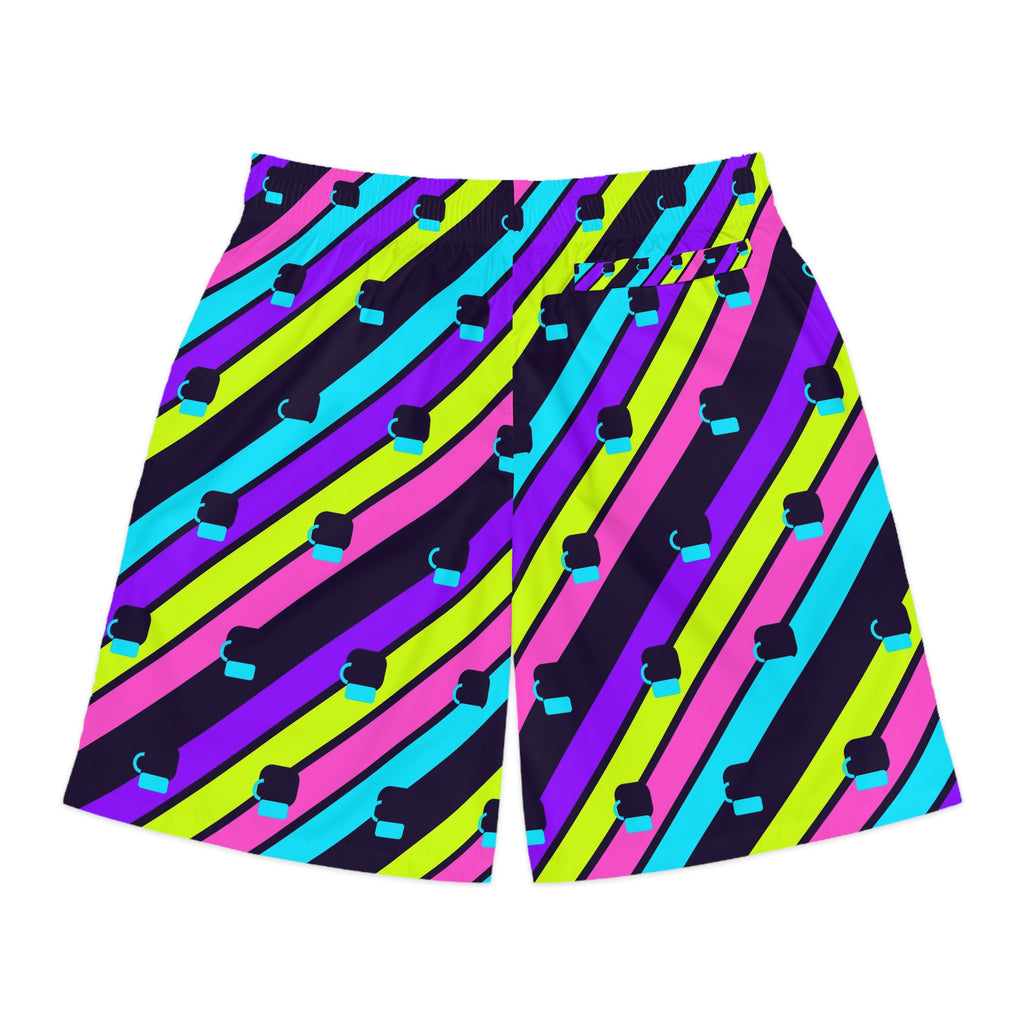 Combat Sports Violet Volt Stripe Surge Men's Athletic Shorts with Pockets