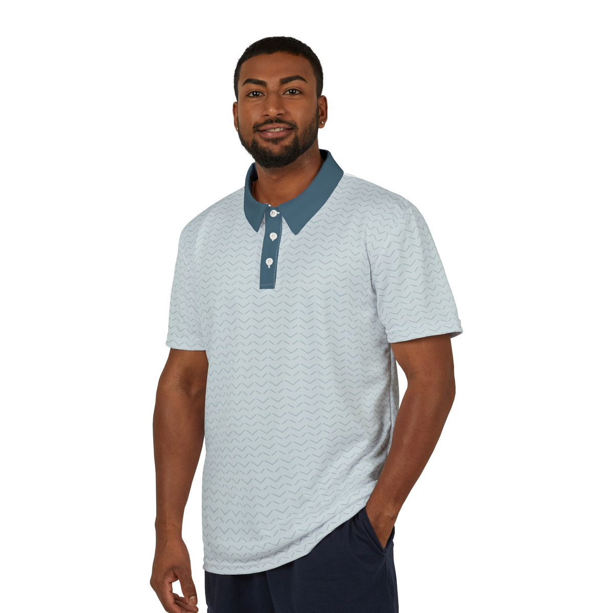 Light Blue Wave Pattern Polo Shirt — Men's Casual Golf & Everyday Polo