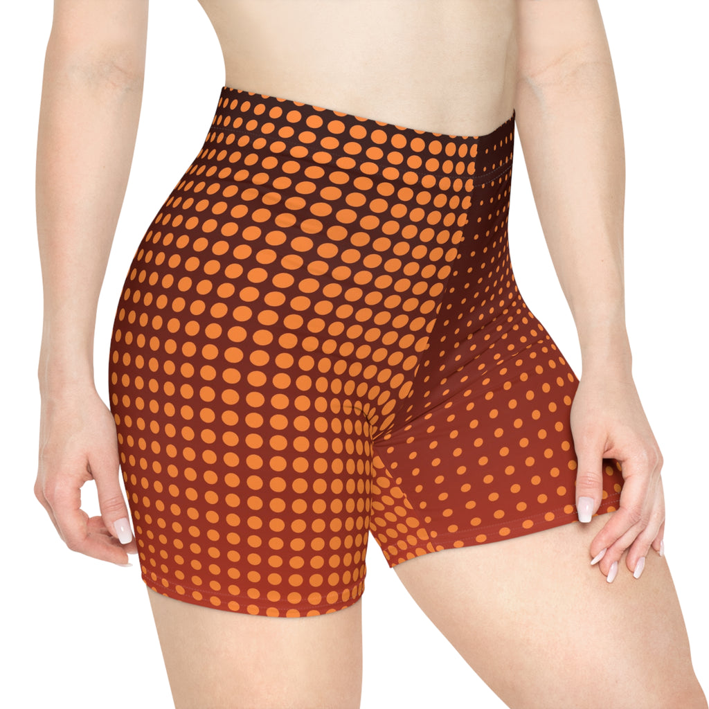 Sunset Orchard Halftone Women's Biker Shorts — High-Waist Workout Shorts