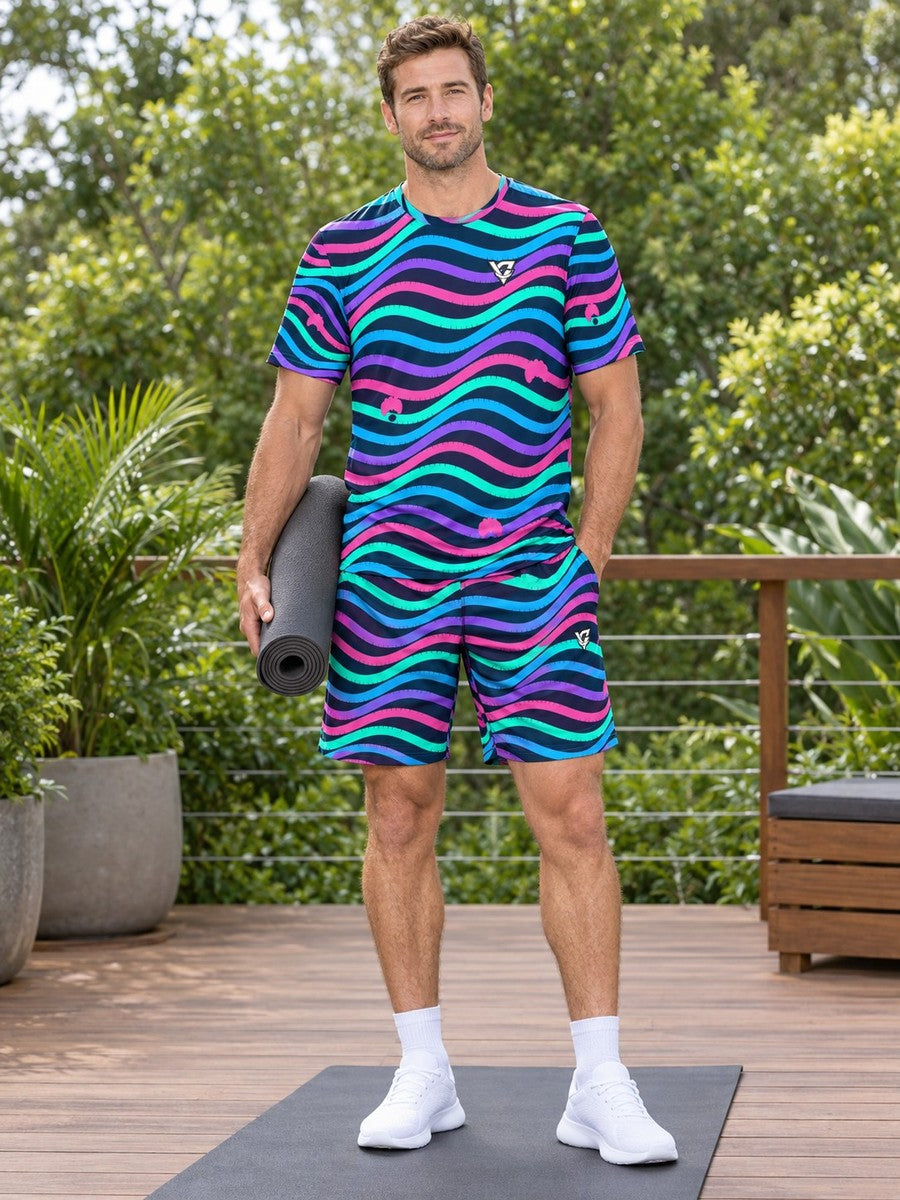 Yoga Neon Lagoon Wave Rider Men's Athletic Shorts with Pockets - front view