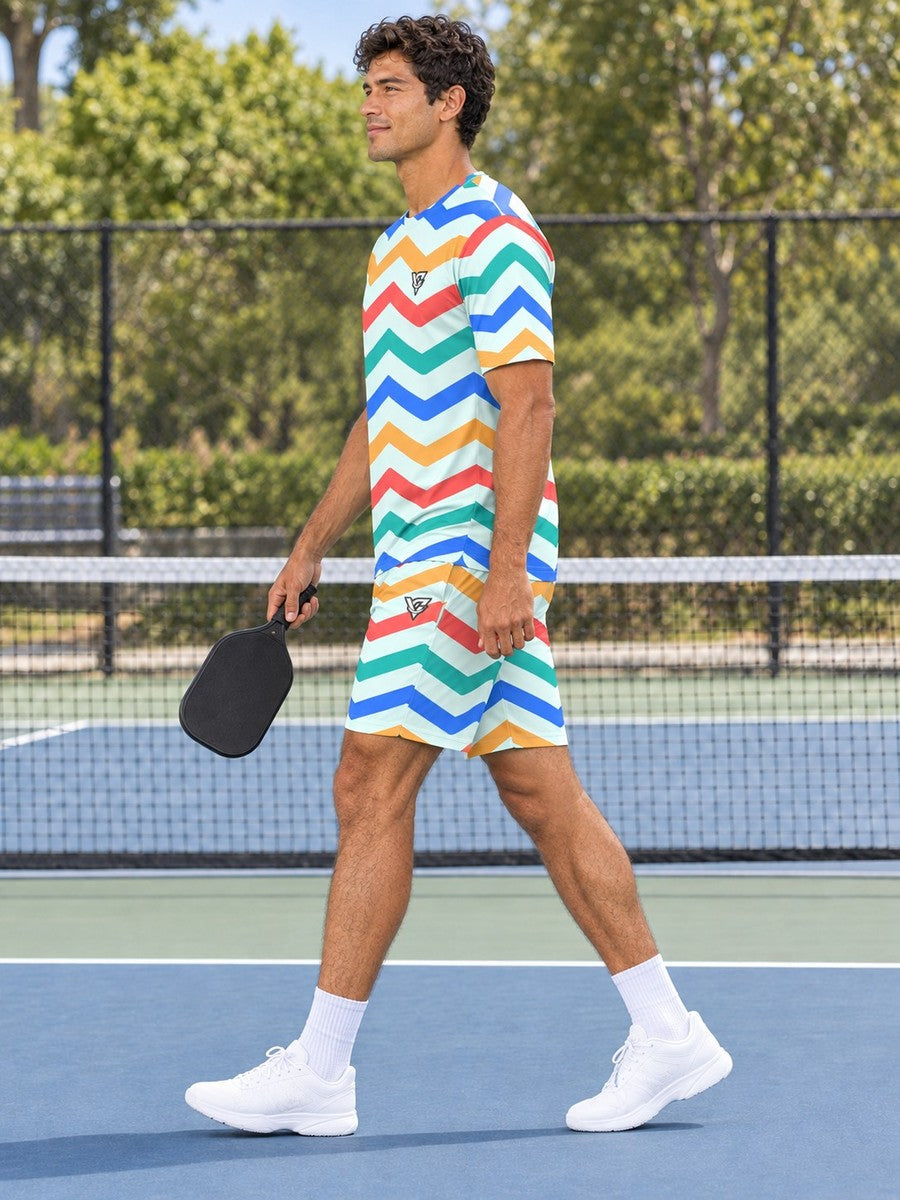 Pickleball Sea Glass Chevron Rush Men's Athletic Shorts with Pockets - side view