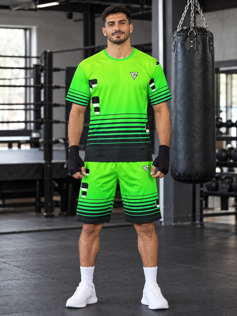 Combat Sports Lime Riot Horizon Fade Men's Athletic Shorts with Pockets - front view