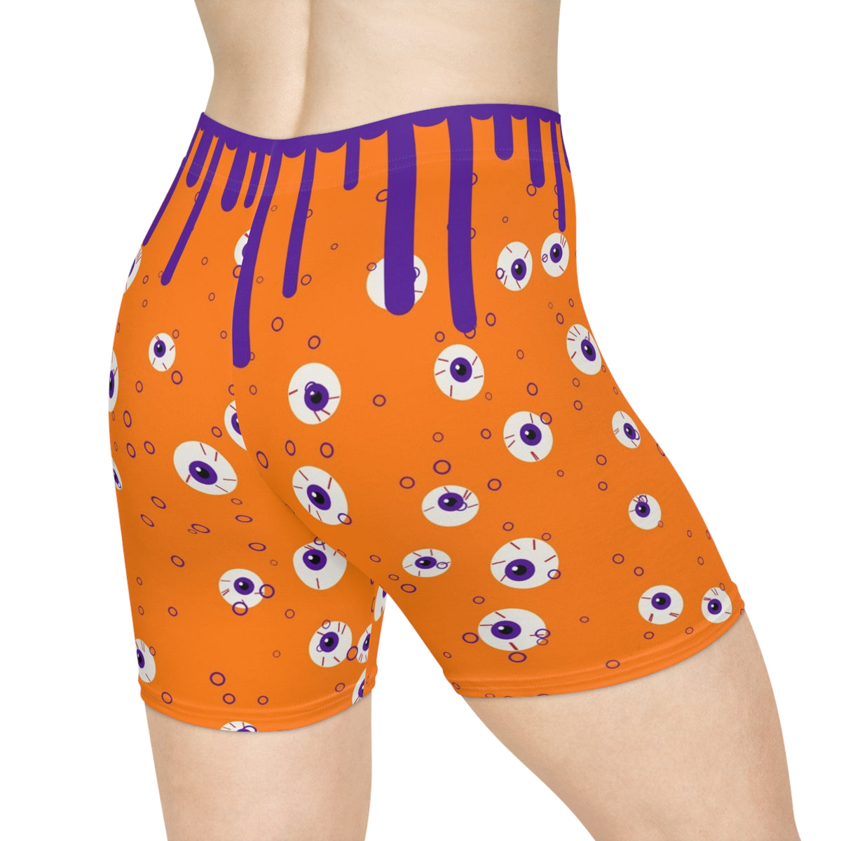 Halloween Pumpkin Orange Slime Drip Women's Biker Shorts — High-Waist Workout Shorts