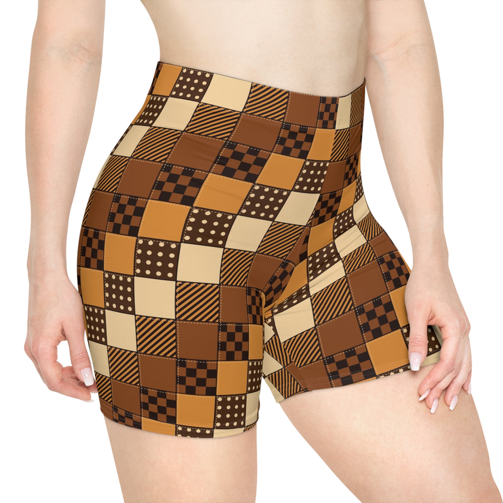 Cider Patchwork Women's Biker Shorts — High-Waist Workout Shorts