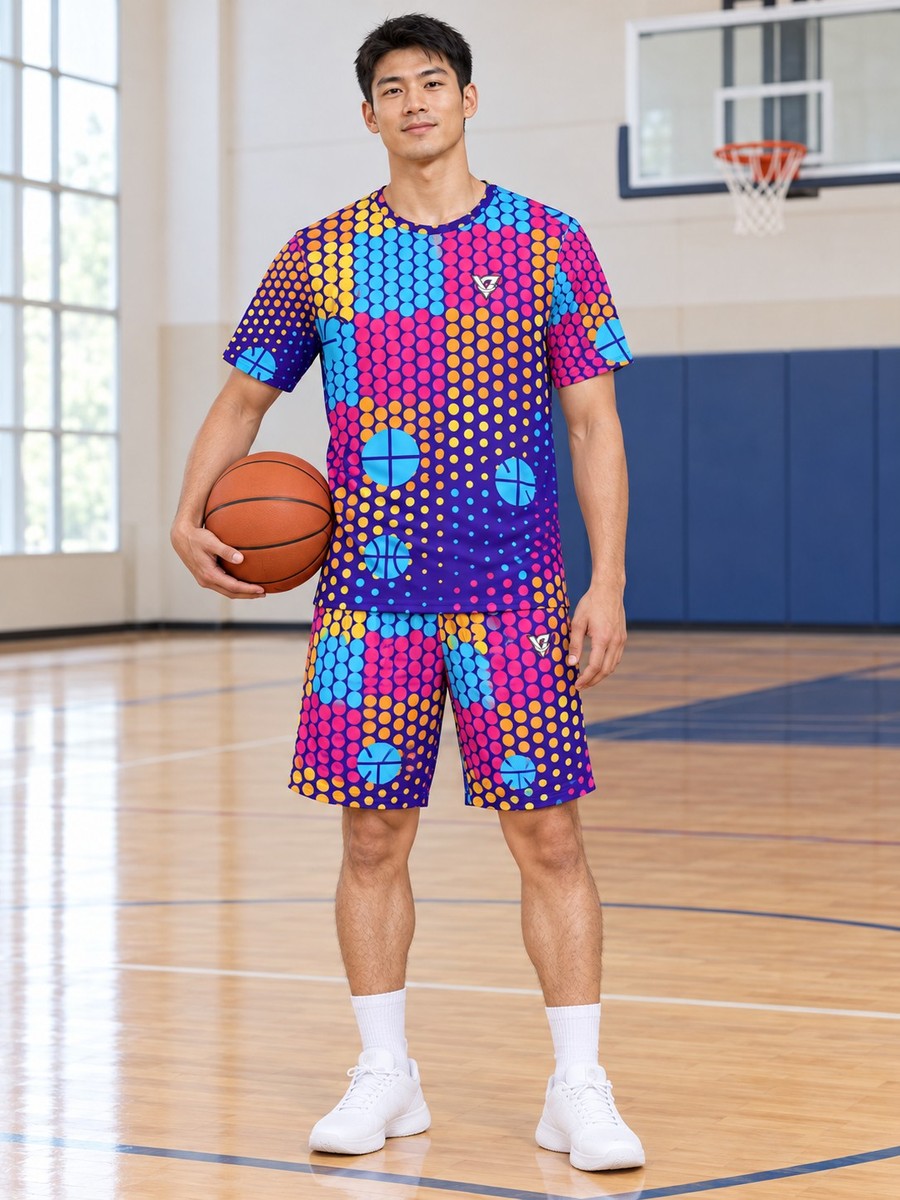 Basketball Sunrise Punch Halftone Pulse Men's Sports Jersey - front view