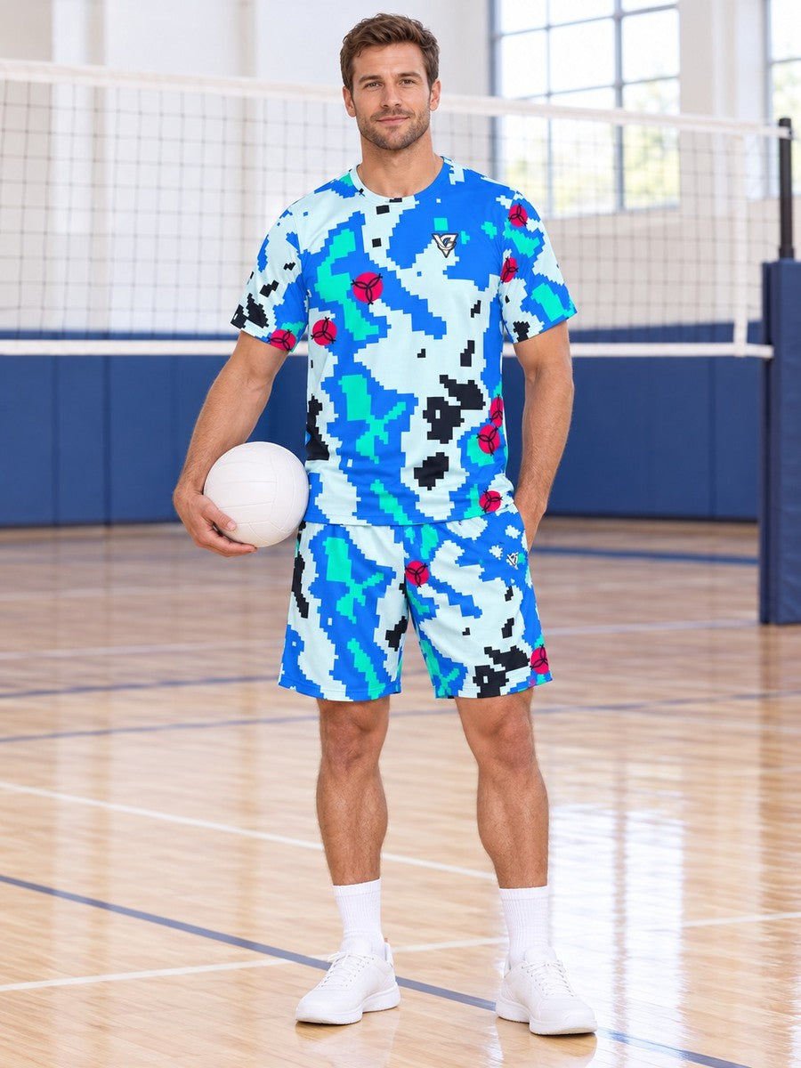 Volleyball Arctic Neon Pixel Camo Men's Sports Jersey - front view