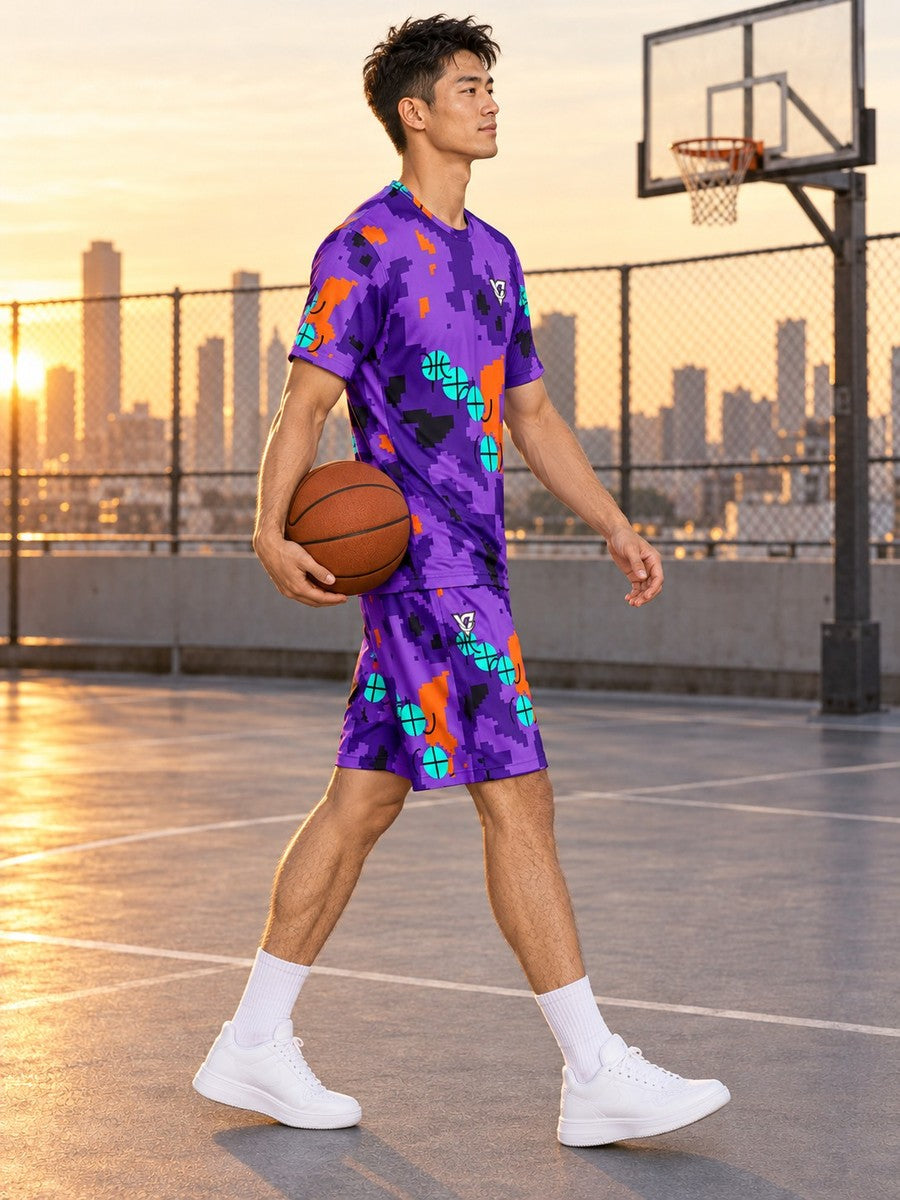 Basketball Galaxy Glow Pixel Camo Men's Sports Jersey - side view