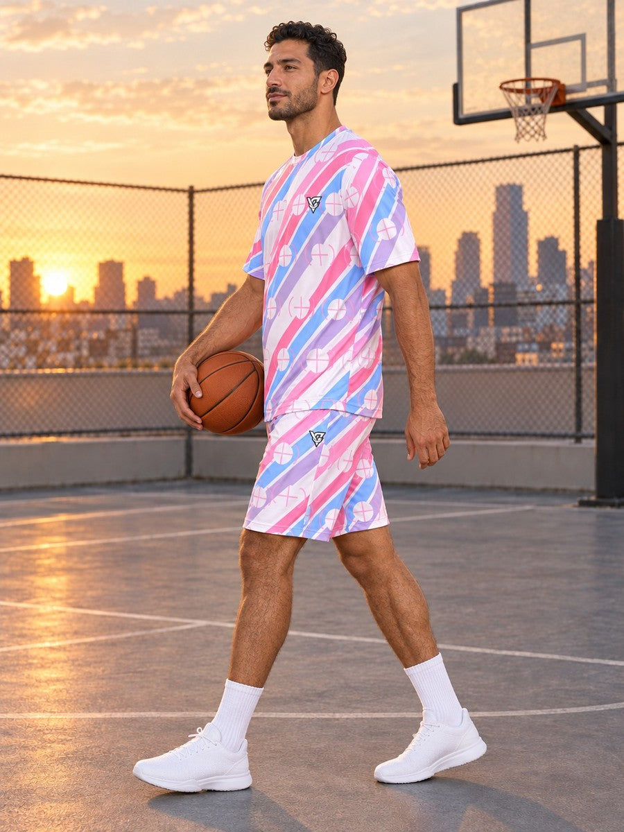 Basketball Cotton Candy Stripe Surge Men's Athletic Shorts with Pockets - side view