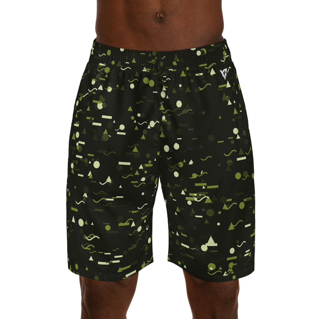 Men's Olive Confetti Performance Jogger Athletic Shorts with Pockets