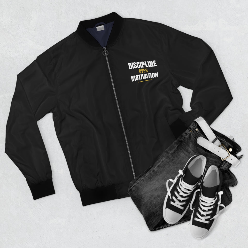 Men's Discipline Over Motivation Bomber Jacket – Black Motivational Gym Jacket