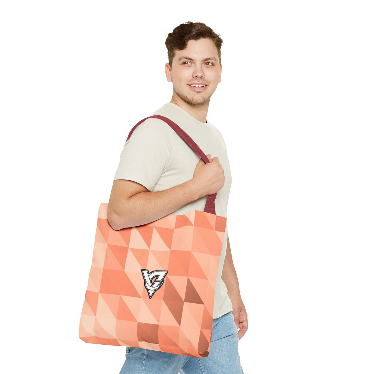Peach Low-Poly Tote Bag — All-Over Print Gym & Everyday Tote