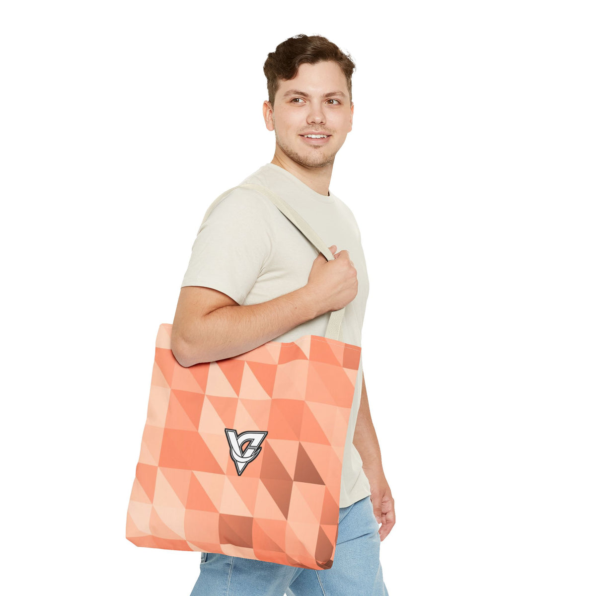 Peach Low-Poly Tote Bag — All-Over Print Gym & Everyday Tote