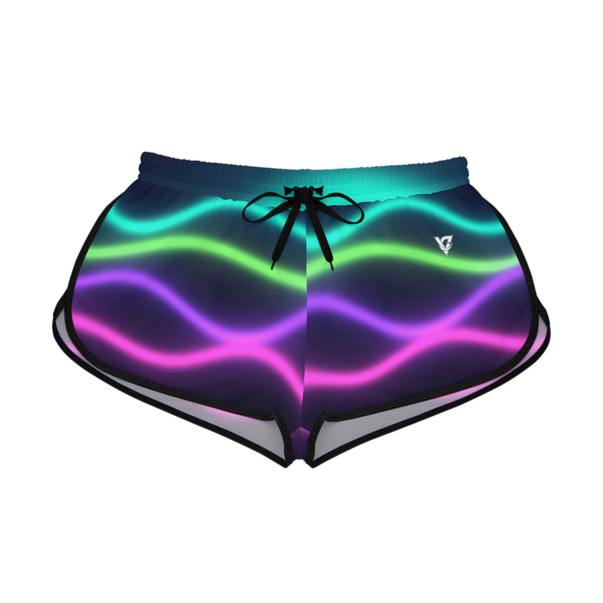 Women's Aurora Wave Relaxed Shorts – Colorful All-Over Print Running & Workout Shorts