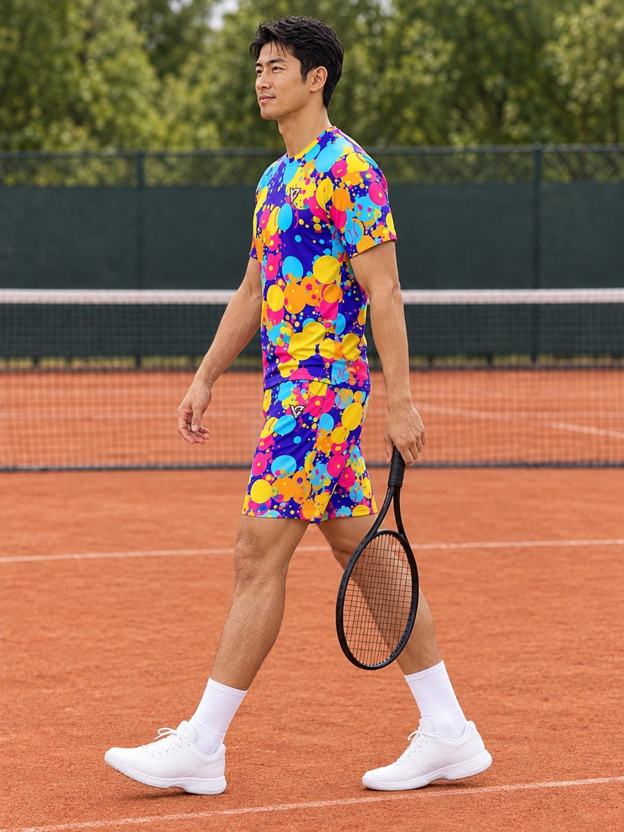 Tennis Sunrise Punch Splash Zone Men's Athletic Shorts with Pockets - side view
