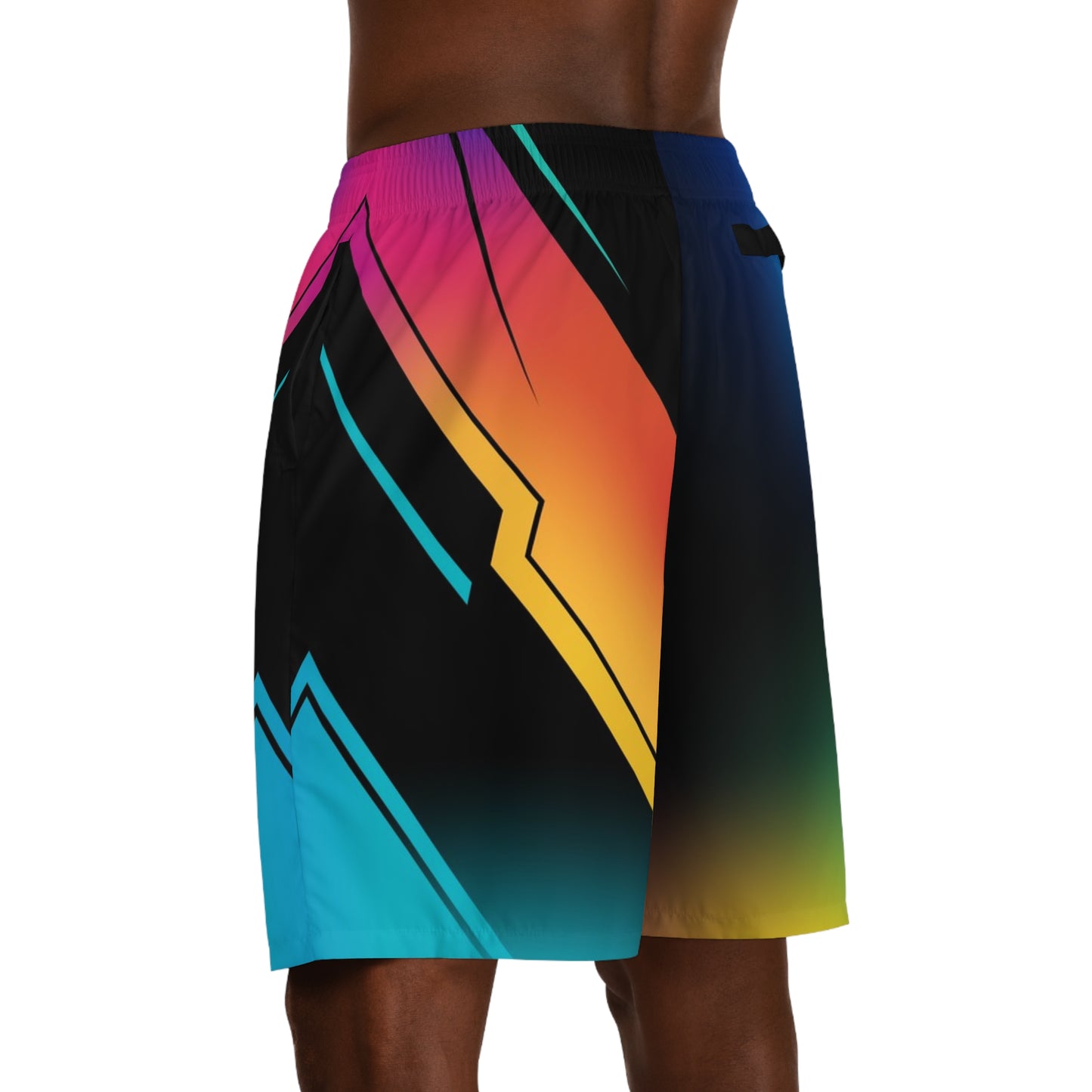 Men's Abstract Neon Stripe Jogger Shorts — Gradient Surf Athletic Shorts