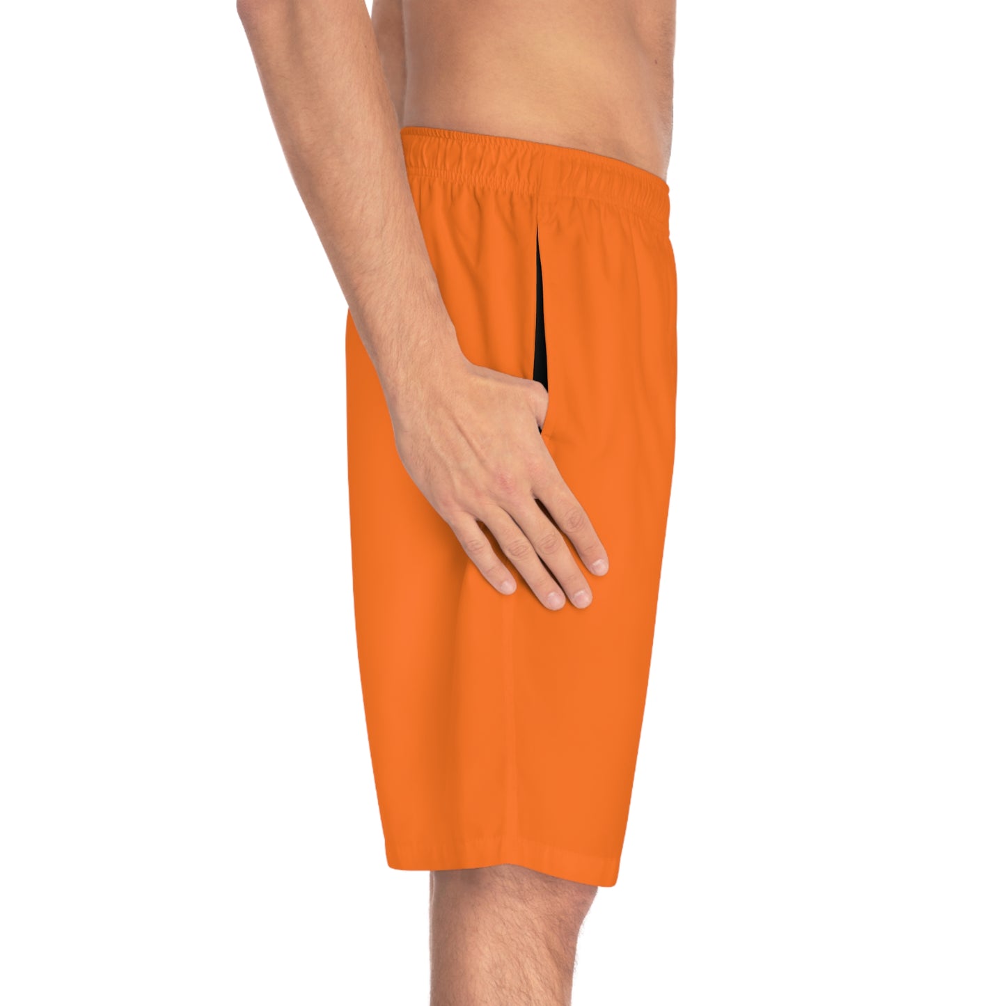 Orange & Black Geometric Board Shorts — Men's Surf Swim Trunks