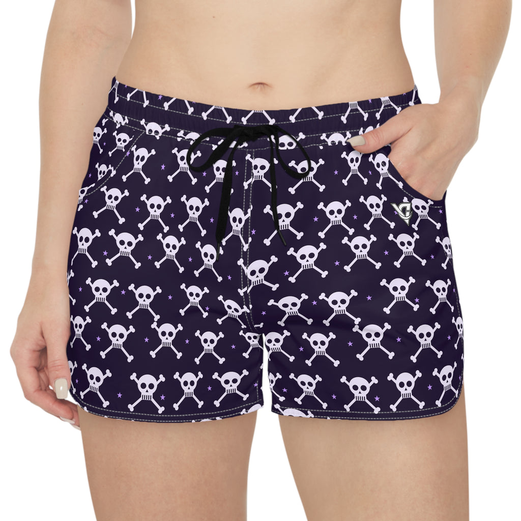 Women's Multipurpose Athletic Shorts with Pockets | Halloween Witching Purple Skull & Crossbones