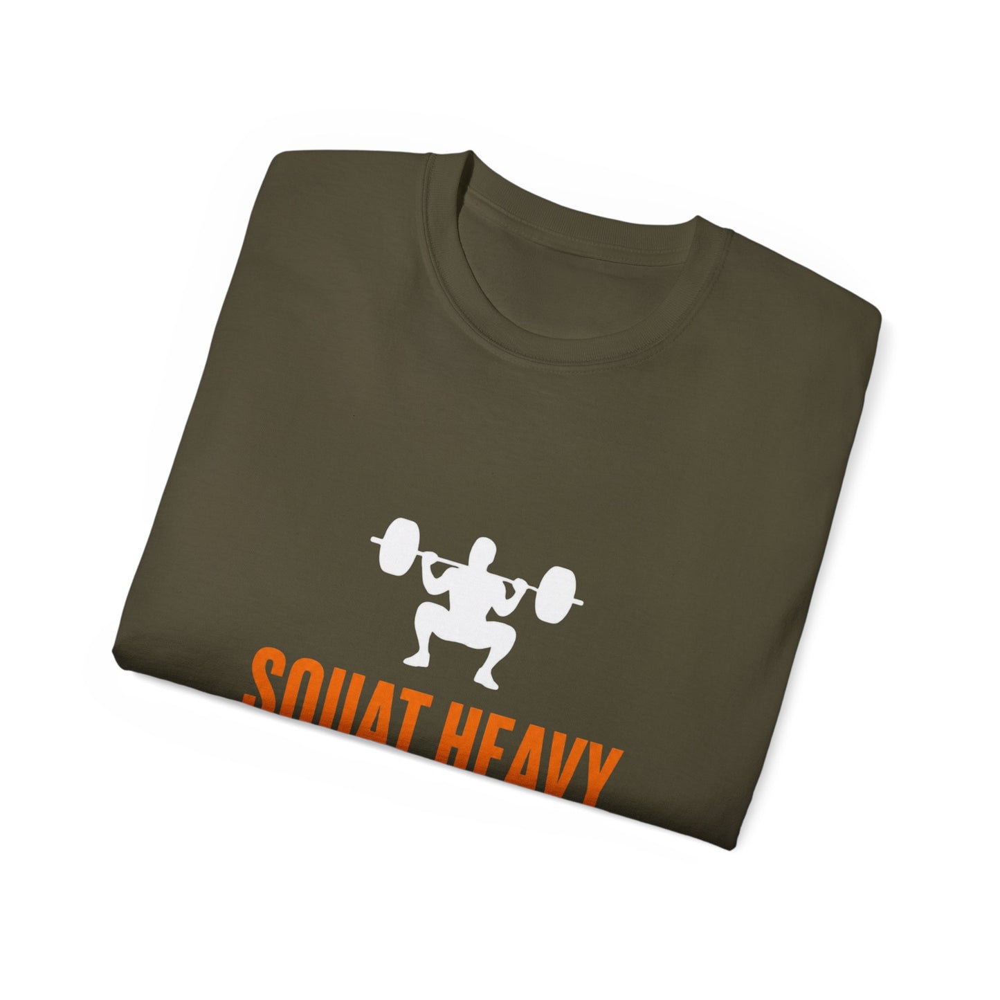 Squat Heavy Tee — Bold Orange Gym Shirt for Weightlifters & CrossFit