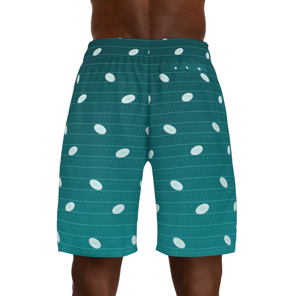 Football Teal Wave Gridiron Men's Athletic Shorts with Pockets