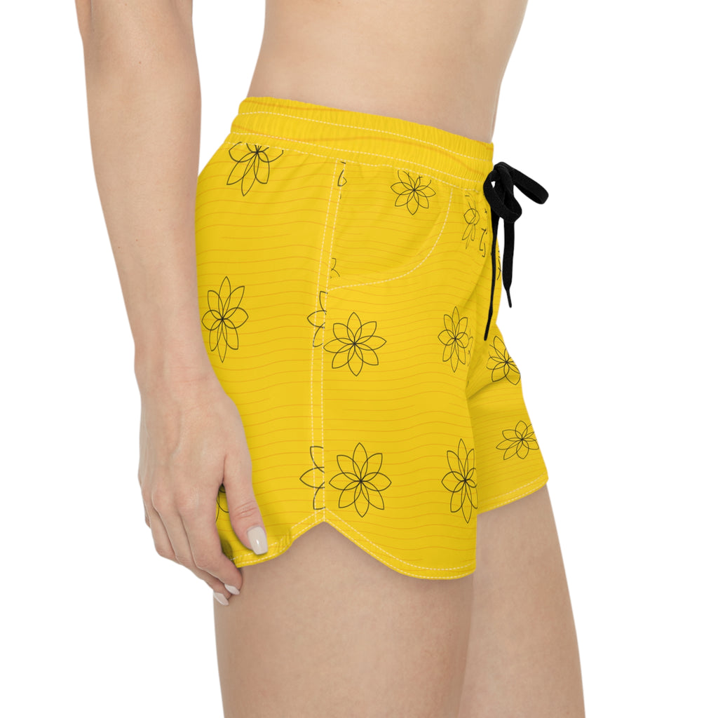 Yoga Neon Citrus Flow Lotus Women's Athletic Shorts with Pockets
