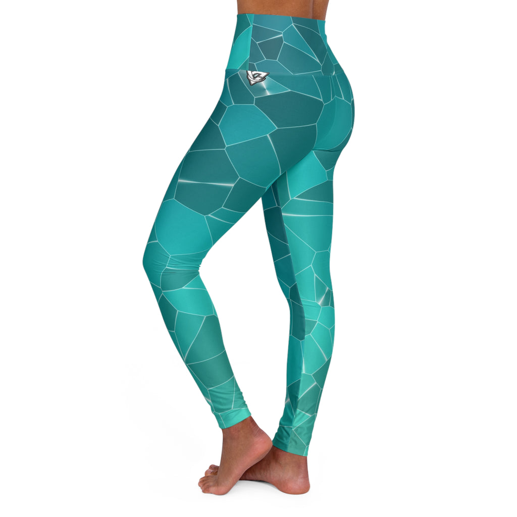 Turquoise Shatter High-Waisted Yoga Leggings