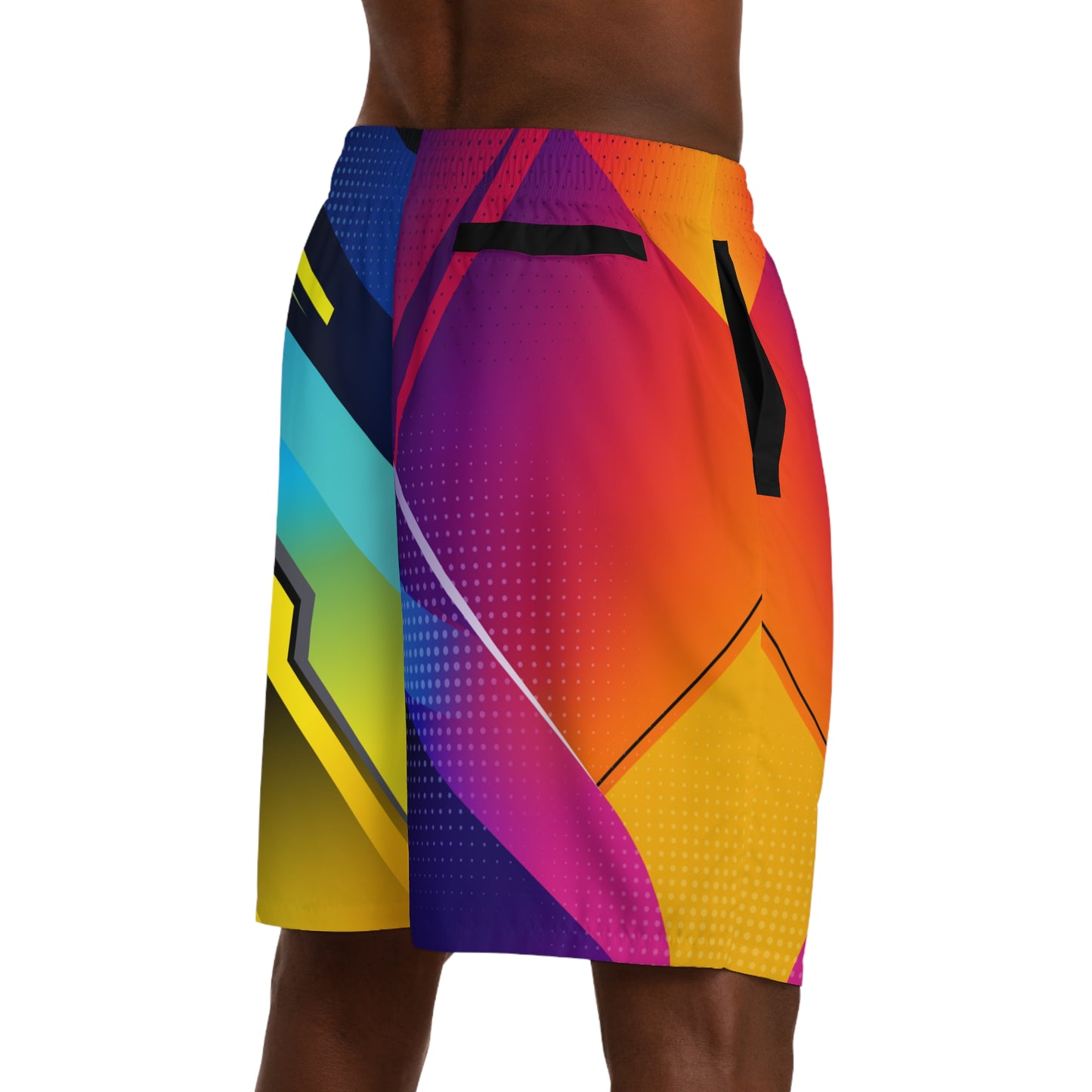 Men's Abstract Neon Athletic Jogger Shorts — Colorful Geometric AOP